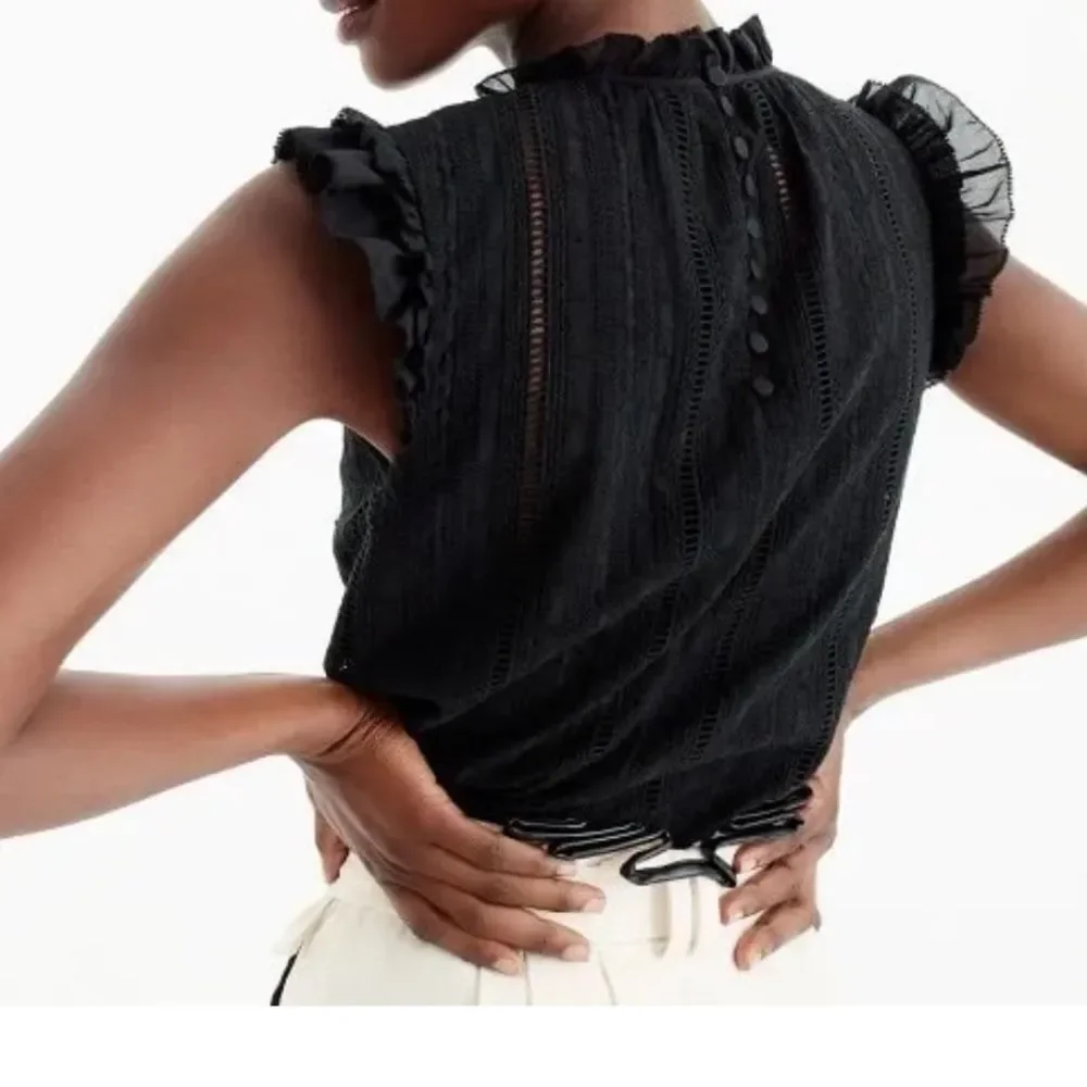 J. Crew Petite White Eyelet Ruffle Mock Neck top Sz 10P